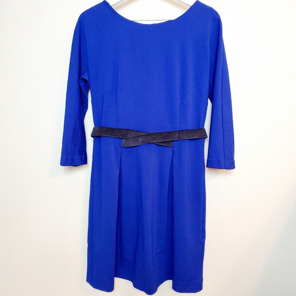 Anthropologie Girls from Savoy Ponte Sapphire Blue Dress Black Velvet Belt - Picture 4 of 7